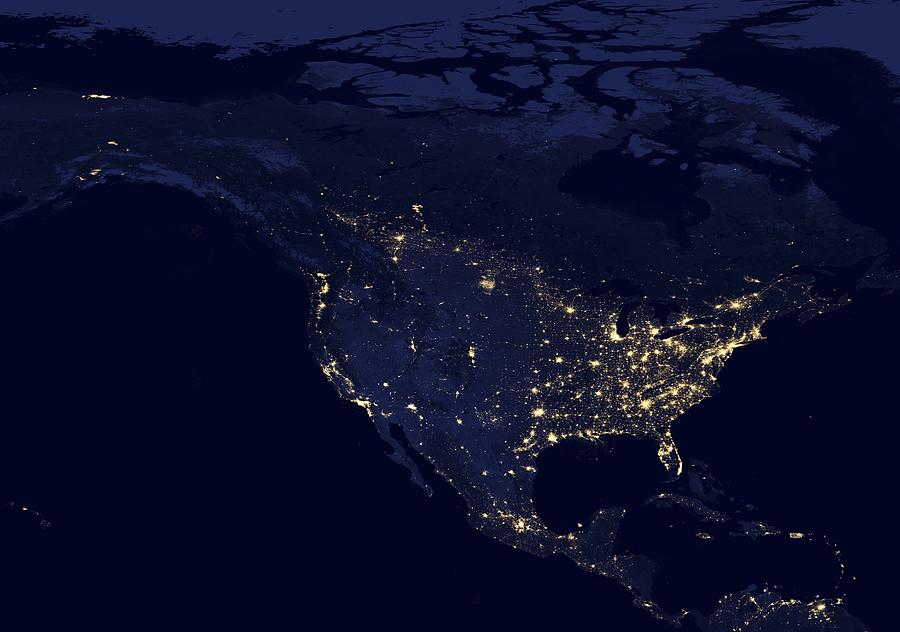 North America at night, satellite image Photograph by Science Photo ...