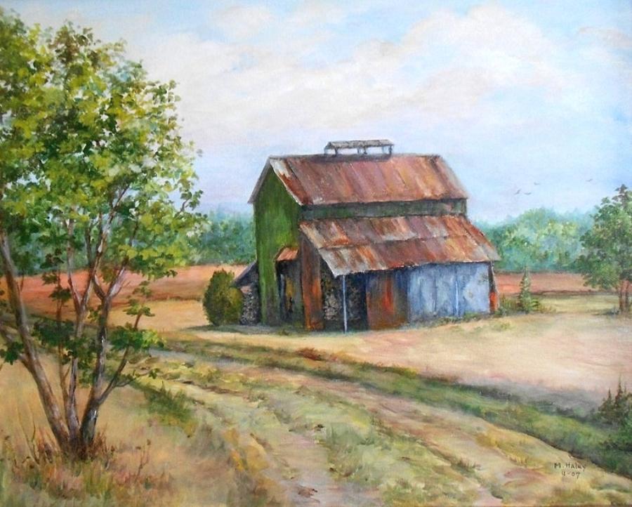 North Carolina Tobacco Barn Painting By Mary Jane Haley