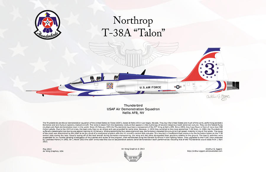Northrop T-38A Talon Thunderbird 3 FLAG BACKGROUND Digital Art by Arthur Eggers