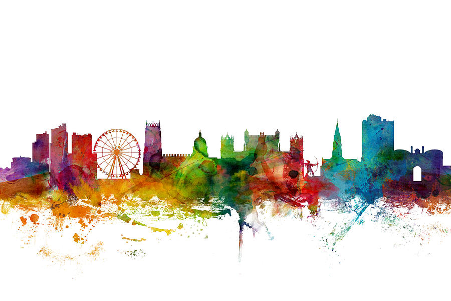 City Digital Art - Nottingham England Skyline #1 by Michael Tompsett