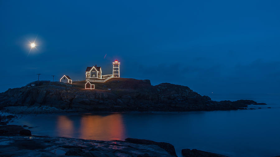 Nubble at Night #1 Photograph by Guy Whiteley
