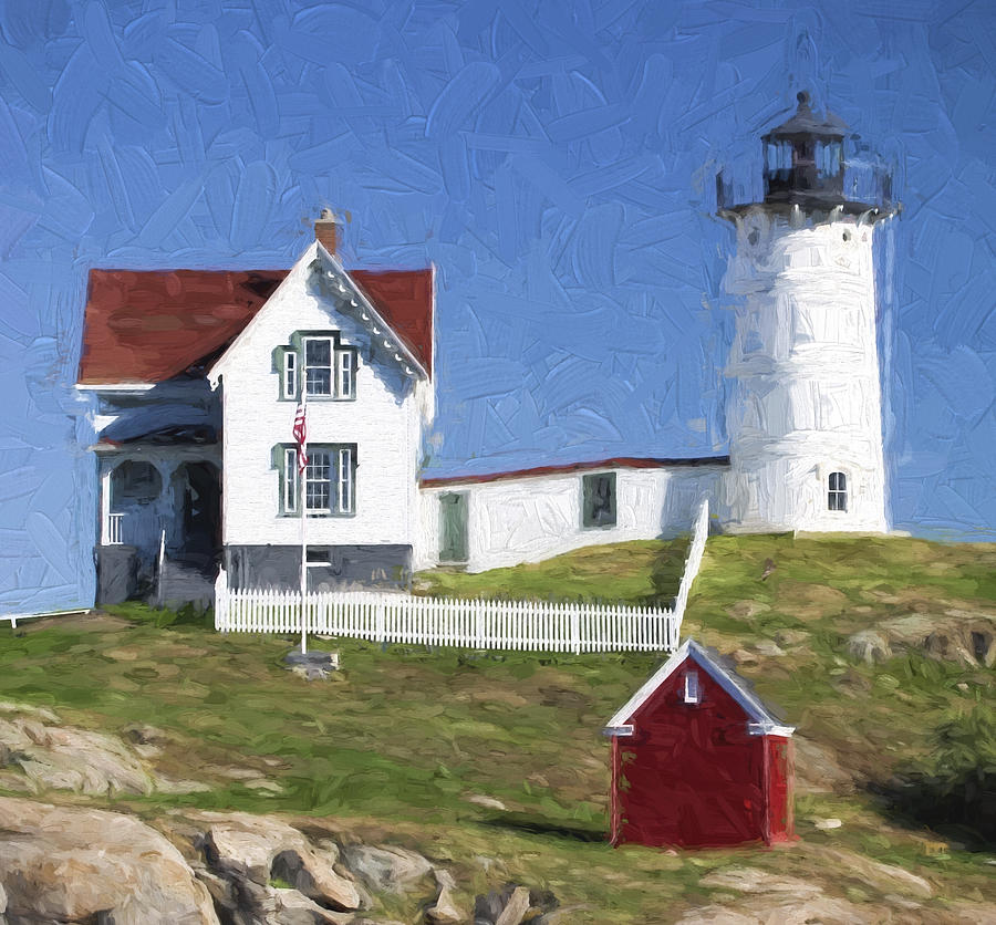 Lighthouse Photograph - Nubble Lighthouse Maine Painterly Effect #2 by Carol Leigh