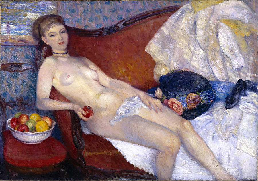 Nude with Apple #4 Painting by William Glackens