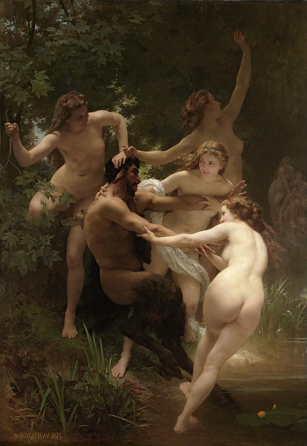 Nude Painting - Nymphs and Satyr #1 by Adolphe-William Bouguereau