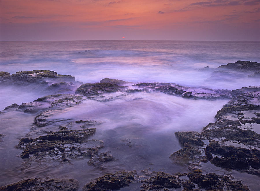 Ocean And Lava Rocks At Sunset Puuhonua #1 Photograph by Tim Fitzharris