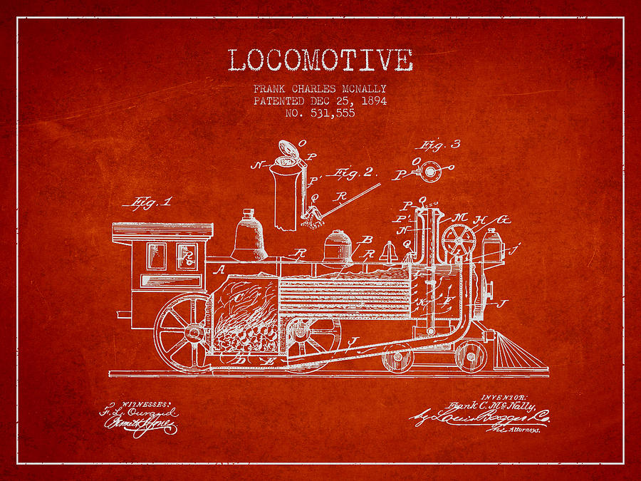 Vintage Digital Art - ocomotive Patent drawing from 1894 #1 by Aged Pixel