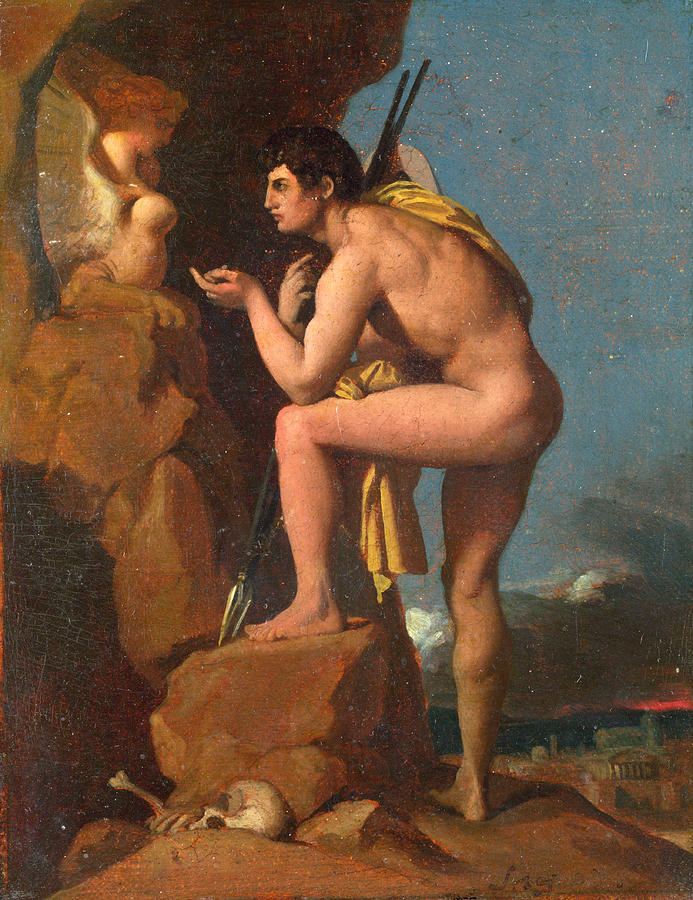 Skull Painting - Oedipus and the Sphinx #1 by Jean-Auguste-Dominique Ingres