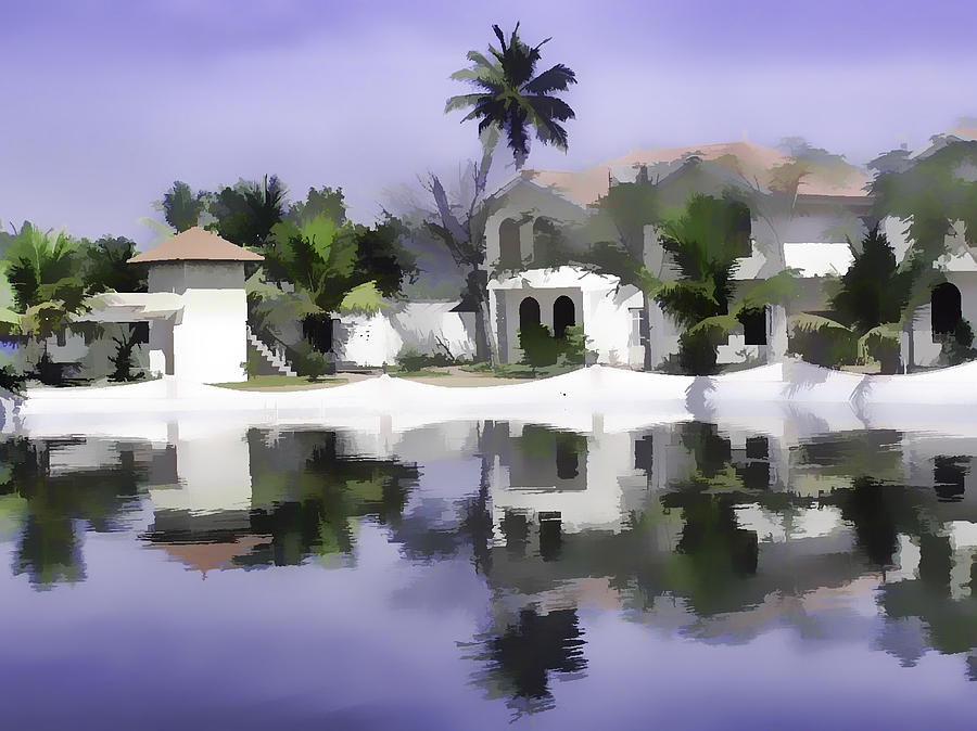Oil Painting - Cottages and lagoon water #1 Digital Art by Ashish Agarwal