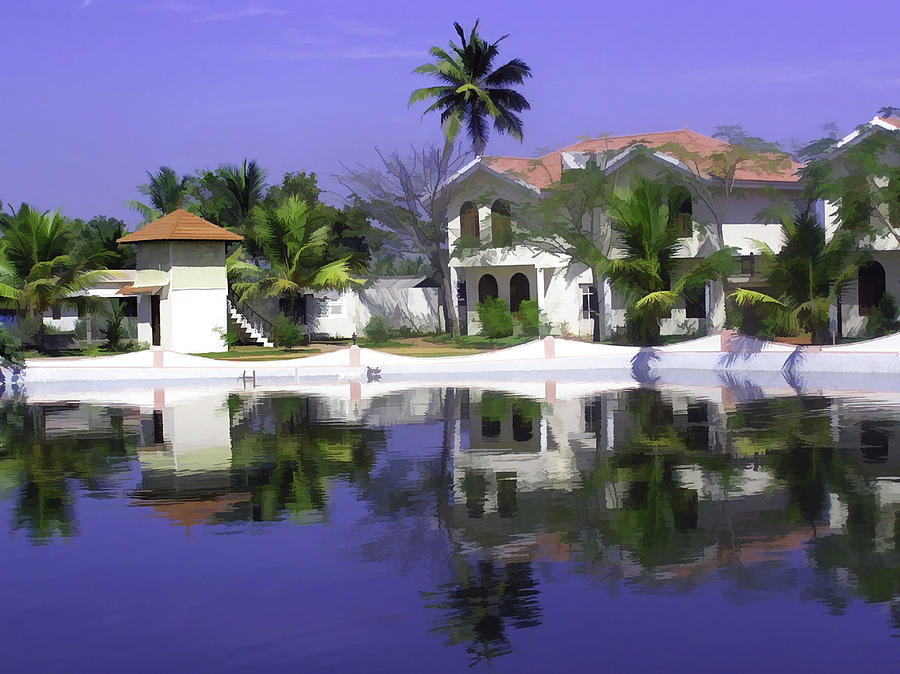 Oil Painting - Cottages and lagoon water in Alleppey #1 Digital Art by Ashish Agarwal