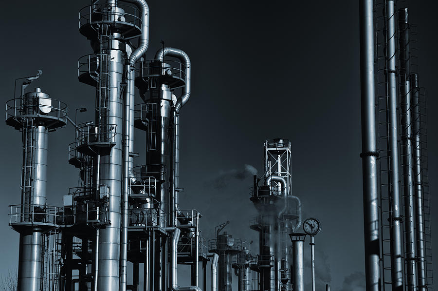 Oil Refinery At Night #1 Photograph by Christian Lagereek