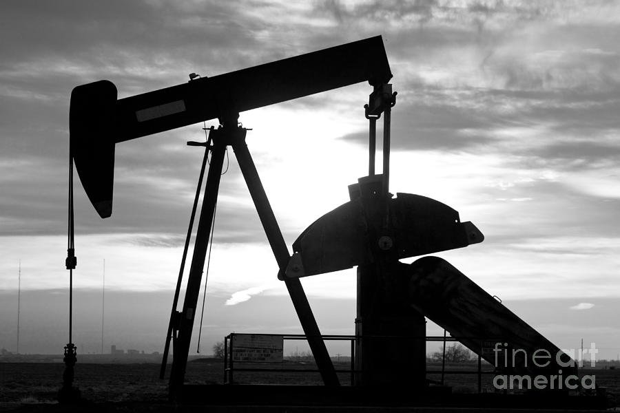 Oil Well Pump Jack Black And White Photograph