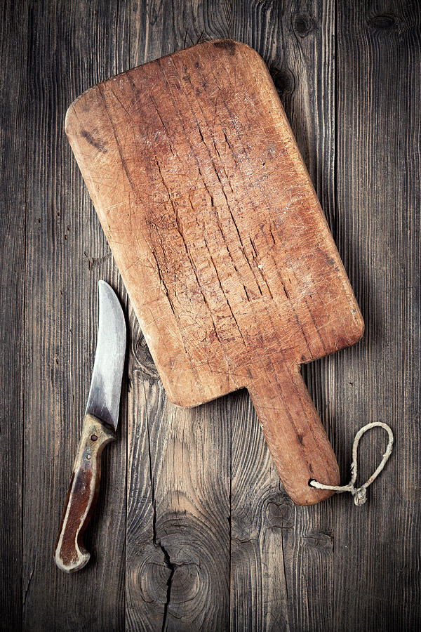 Old Cutting Board And Knife Photograph by Barcin