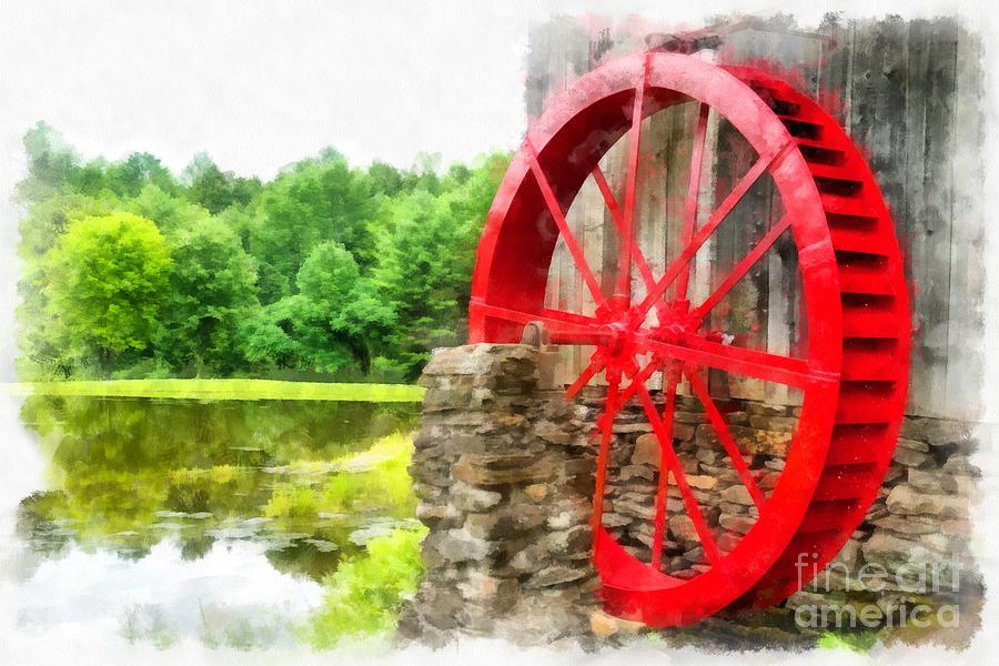 Vintage Photograph - Old Grist Mill Vermont Red Water Wheel #1 by Edward Fielding