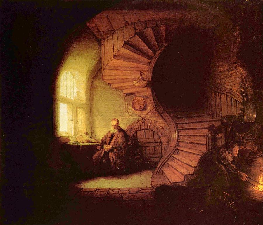 Old man at window Painting by Rembrandt