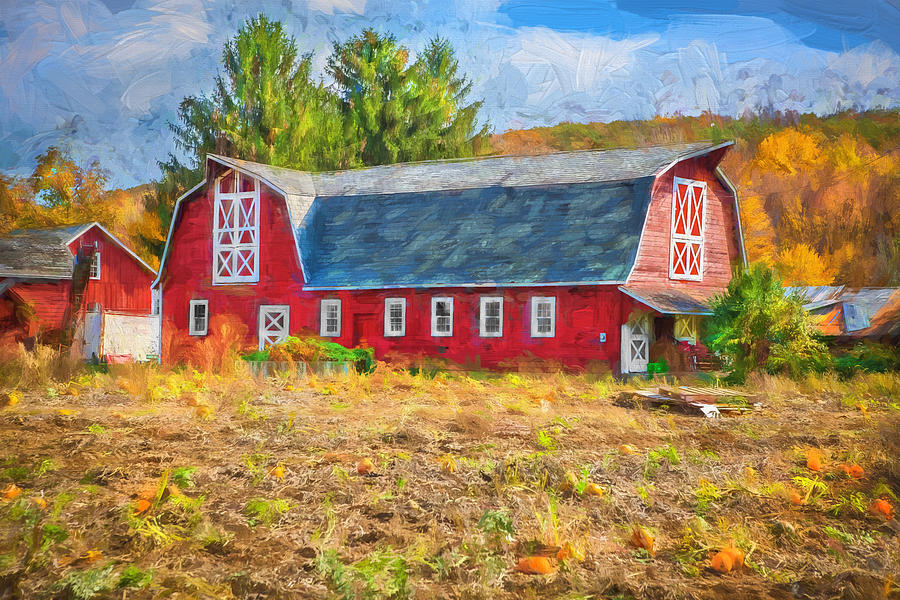 Old Red Barn Fall Foliage Sussex County New Jersey Painted   #1 Photograph by Rich Franco