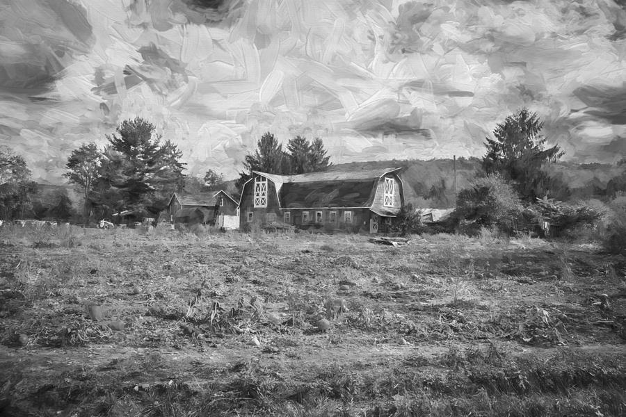 Old Red Barn Fall Foliage Sussex County New Jersey Painted BW   #1 Photograph by Rich Franco