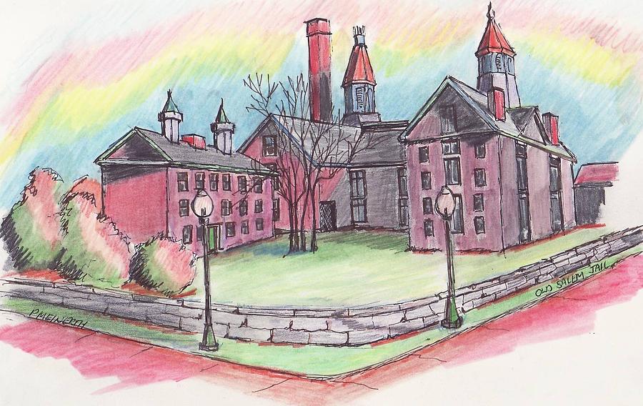 Old Salem Jail #3 Drawing by Paul Meinerth