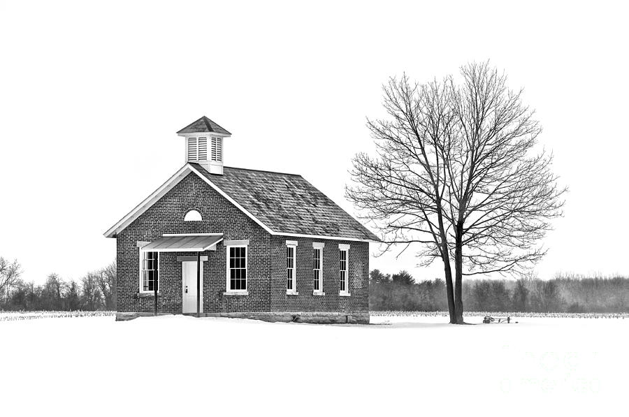 Vintage Photograph - Old Schoolhouse in the Snow #1 by Brian Mollenkopf
