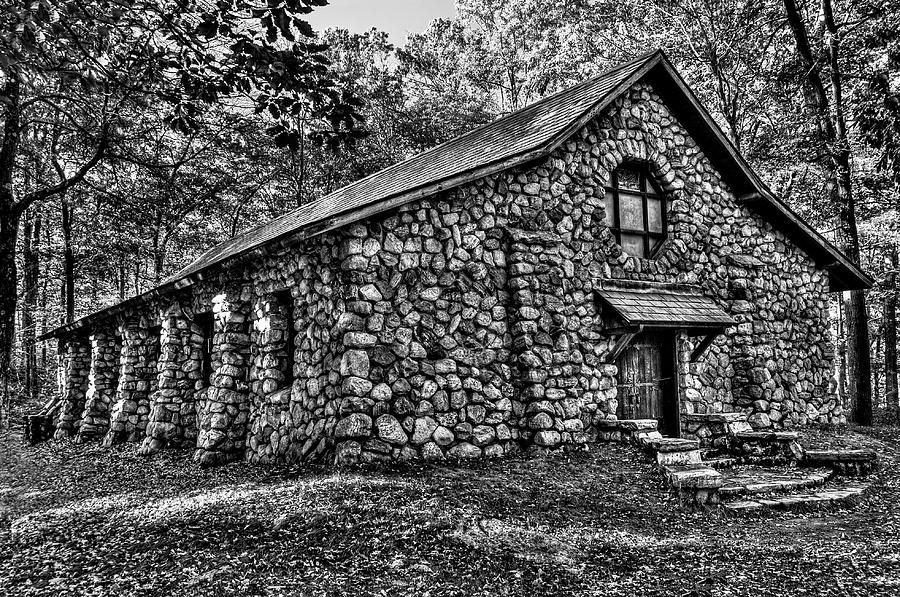 Old Stone Lodge BW Photograph by Anthony Sacco