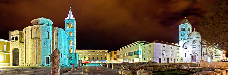 Old Zadar square panoramic night view #1 Photograph by Brch Photography