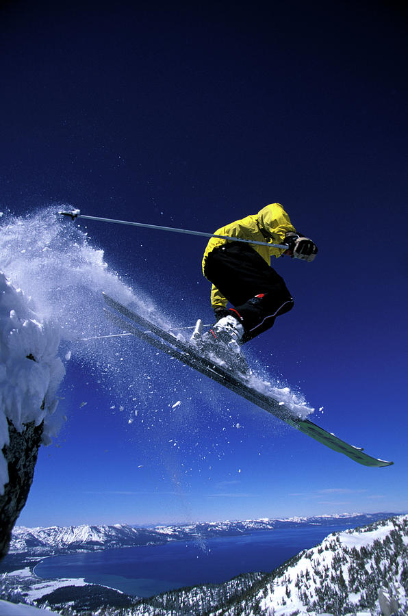 One Man Jumping Off A Cliff Skiing Photograph by Corey Rich Fine Art America