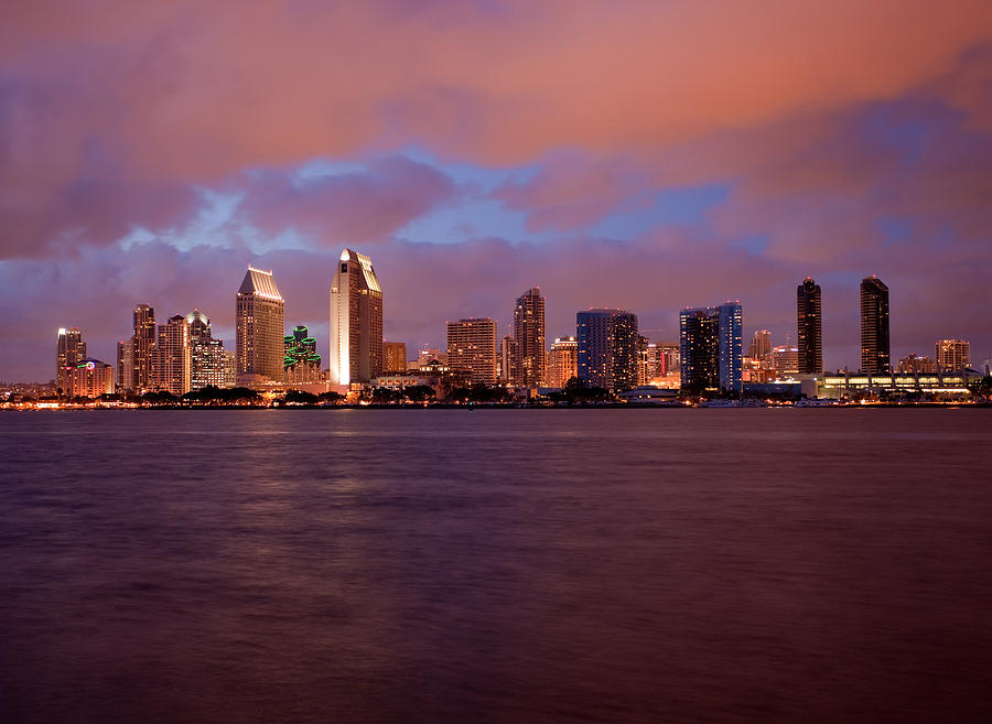 Orange clouds reflect light from San Diego Skyline #1 Photograph by Steven Heap