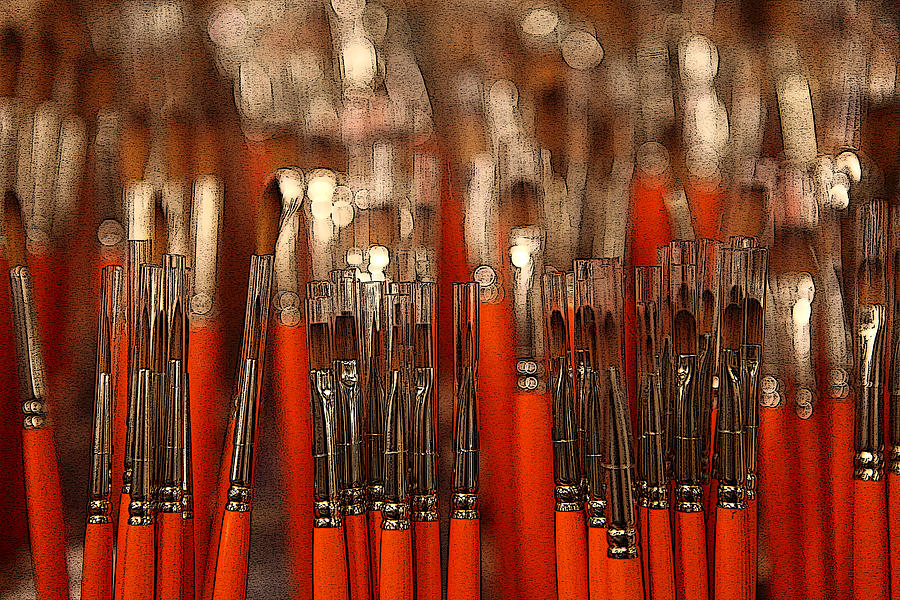 Brush Photograph - Orange Paintbrushes #1 by Dorin Adrian Berbier
