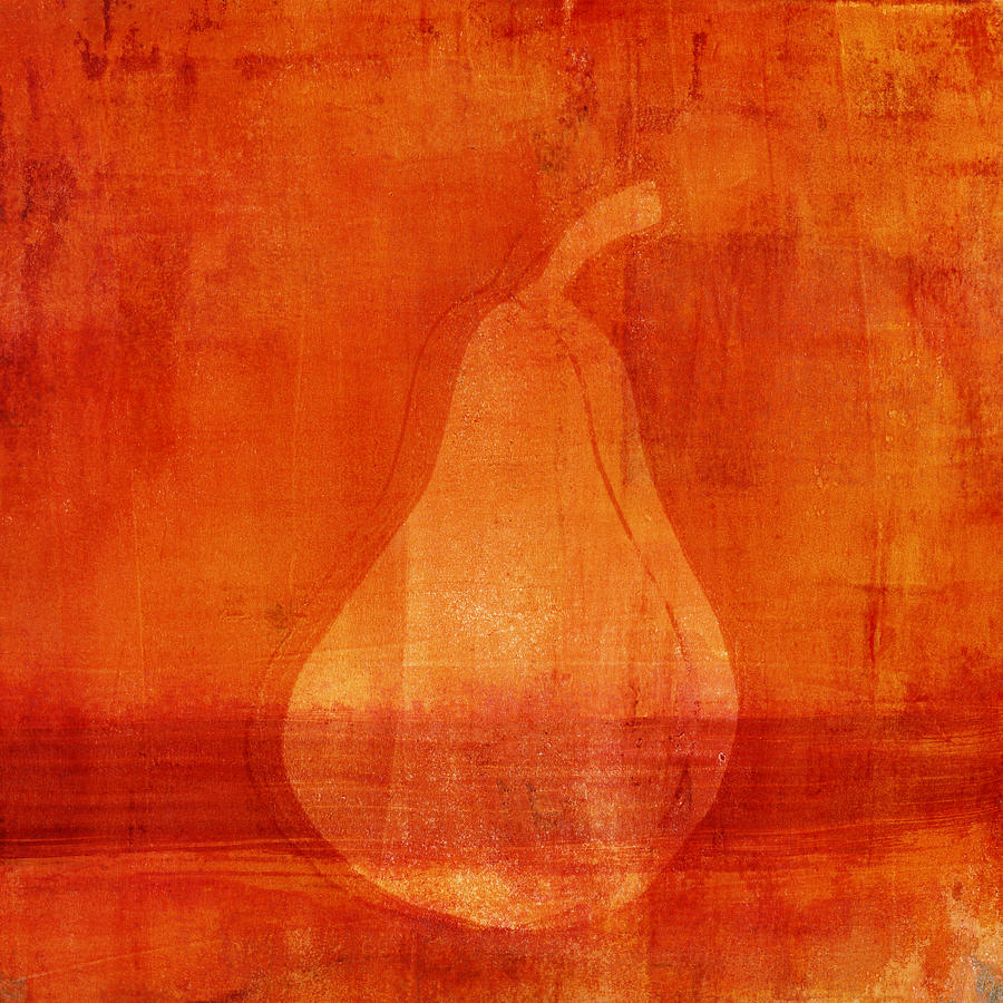 Pear Mixed Media - Orange Pear Monoprint #1 by Carol Leigh
