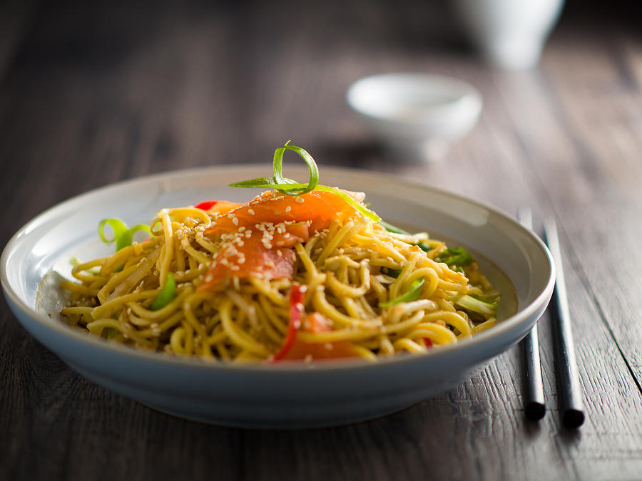 Oriental noodles salad with smoke salmon #1 Photograph by Haoliang