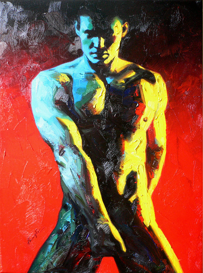 Original Abstract Oil Painting Art-male Nude By Kinfe Painting by Hongtao Huang