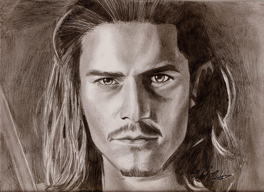 Pirates Of The Caribbean Drawing - Orlando Bloom #1 by Michael Mestas