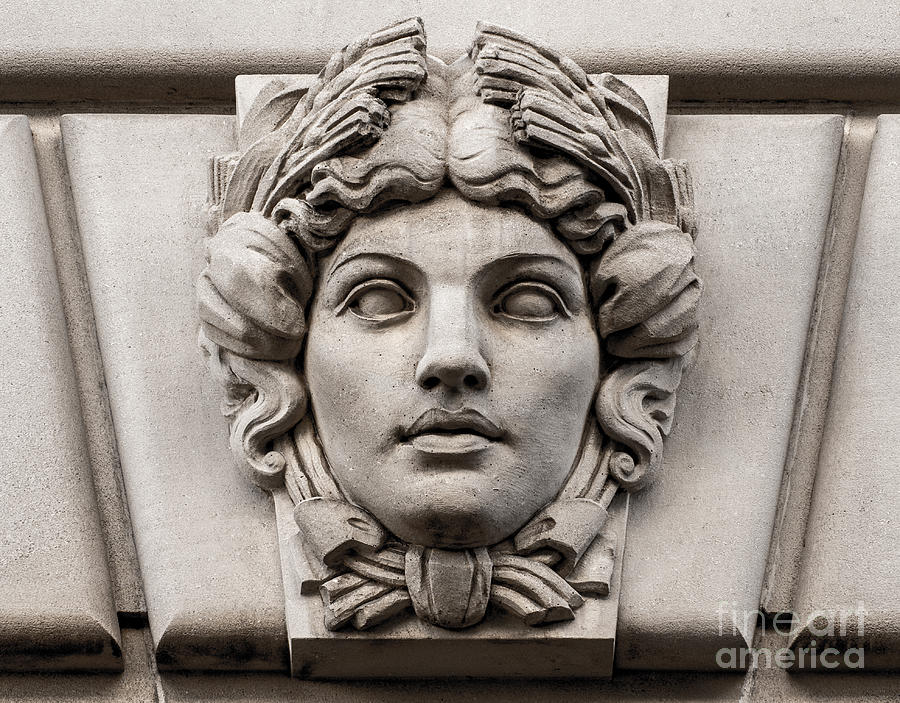 Ornamental Carved Stone Face - Washington DC #2 Photograph by Gary Whitton