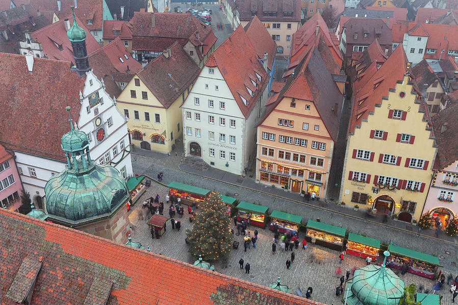 Architecture Photograph - Overhead View Of The Christmas Market #1 by Panoramic Images