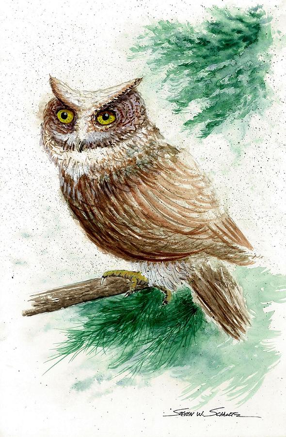 Owl Painting - Owl Study #1 by Steven Schultz