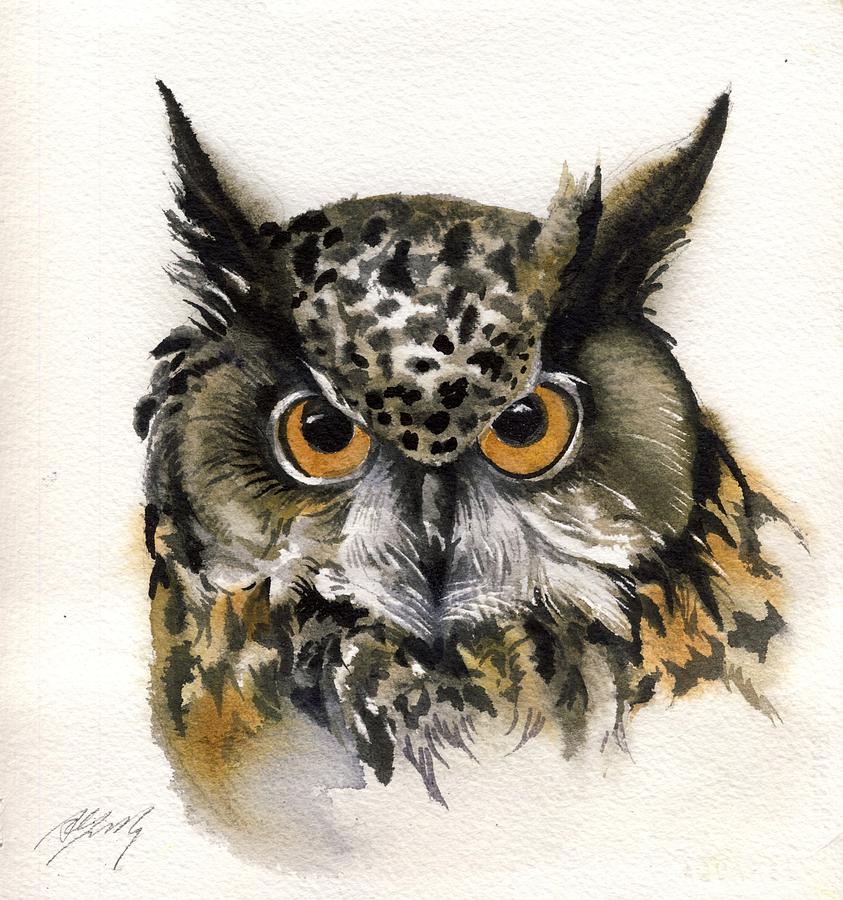 Owl Watercolor #1 Painting by Alfred Ng