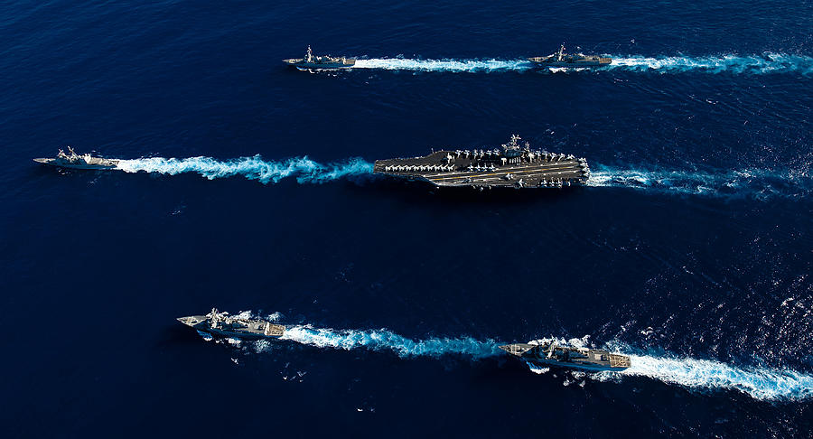 Pacific Ocean, February 14, 2012 - Ships from the John C. Stennis Carrier Strike Group transit the Pacific Ocean during a photo exercise.  #1 Photograph by Stocktrek Images