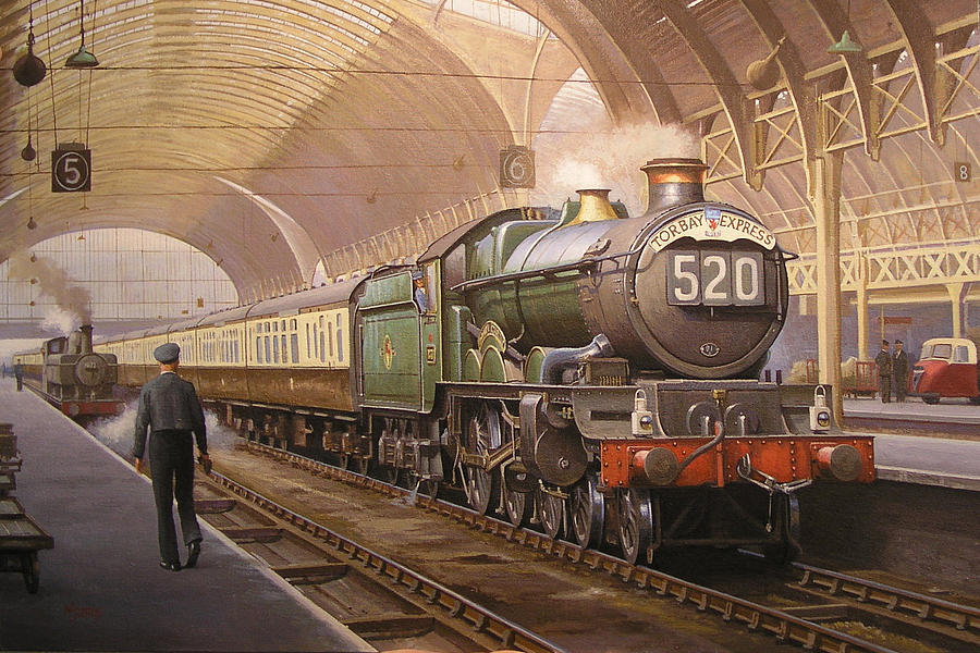 Paddington arrival. Painting by Mike Jeffries