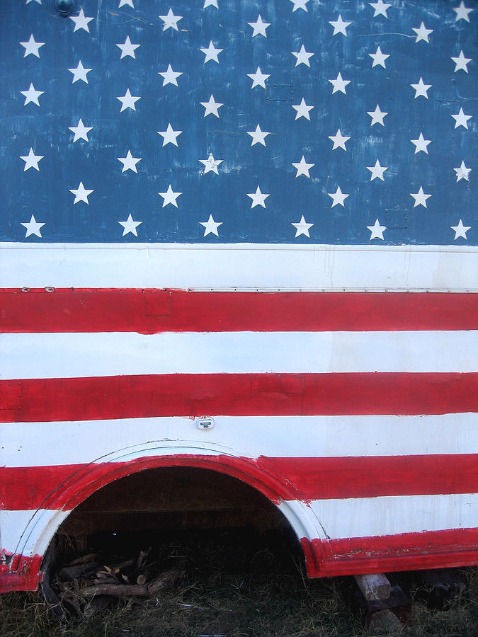 Painted Flag Junked Bus Coolidge Arizona 2004 #1 Photograph by David Lee Guss