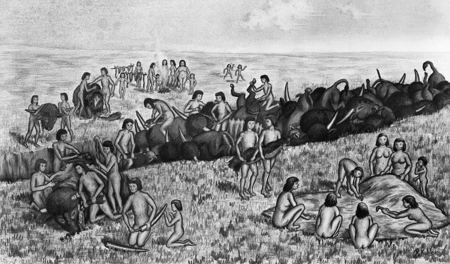 Paleoindian Buffalo Hunt #1 Painting by Granger