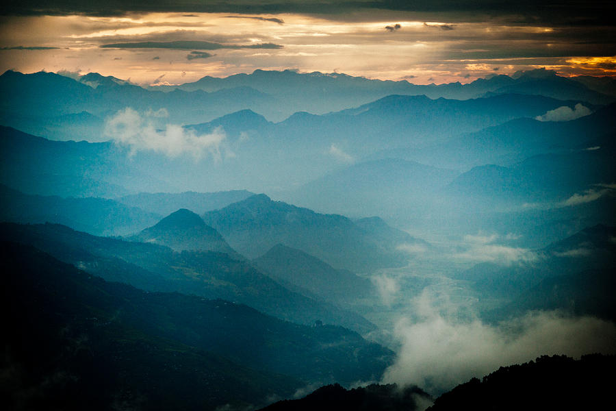 Panaramic sunset Himalayas mountain Nepal #1 Photograph by Raimond Klavins