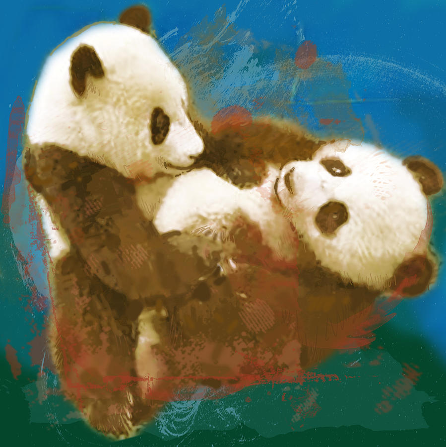 Panda - stylised drawing art poster #1 Drawing by Kim Wang