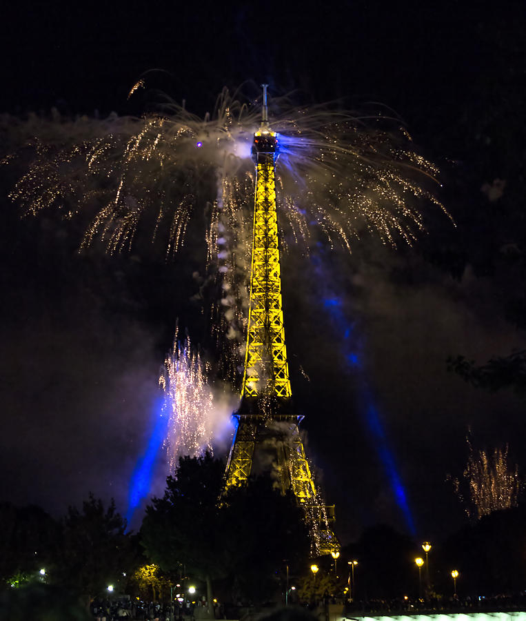 Music Photograph - PARIS - JULY Famous fireworks near Eiffel Tower during celeb #1 by Radoslav Nedelchev