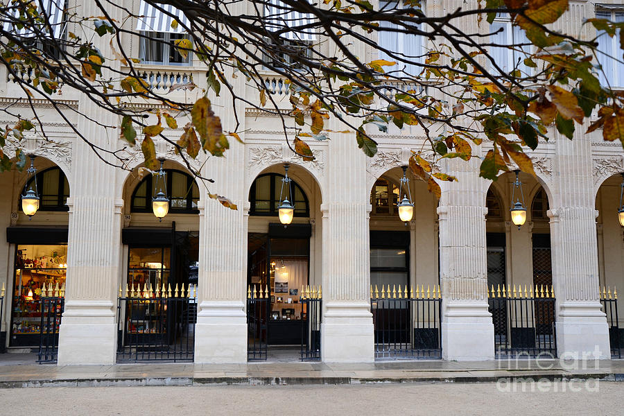Paris Palais Royal Architecture Lanterns - Paris Palais Royal Gardens  - Paris Autumn Fall Trees Photograph by Kathy Fornal