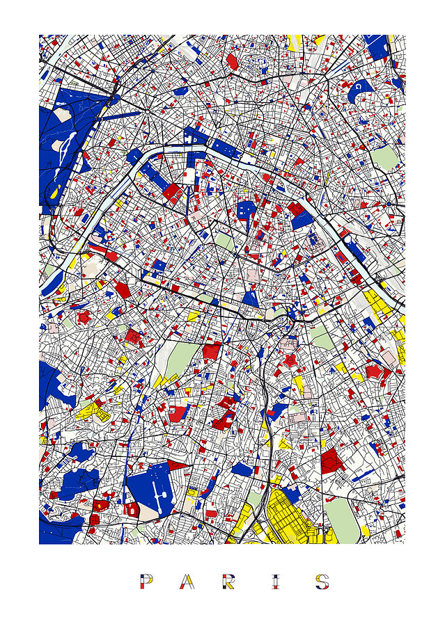 Paris Piet Mondrian Style City Street Map  #1 Digital Art by Celestial Images