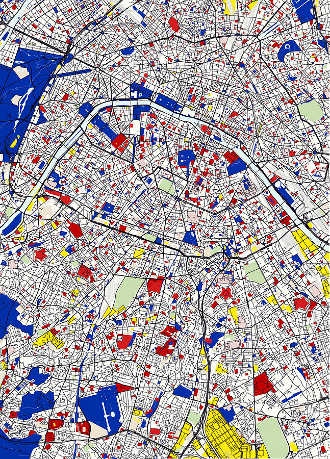 Paris Piet Mondrian Style City Street Map Art Digital Art by Celestial Images