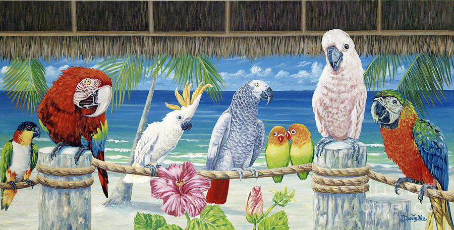 Parrot Painting - Parrots in Paradise by Danielle  Perry