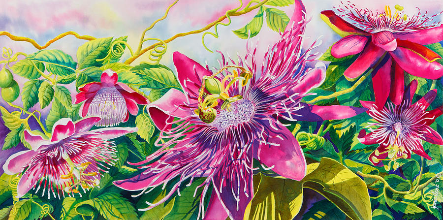 Passionflower Party Painting by Janis Grau