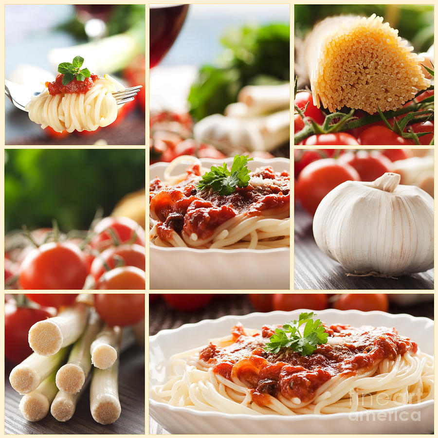 Cheese Photograph - Pasta collage #1 by Mythja Photography