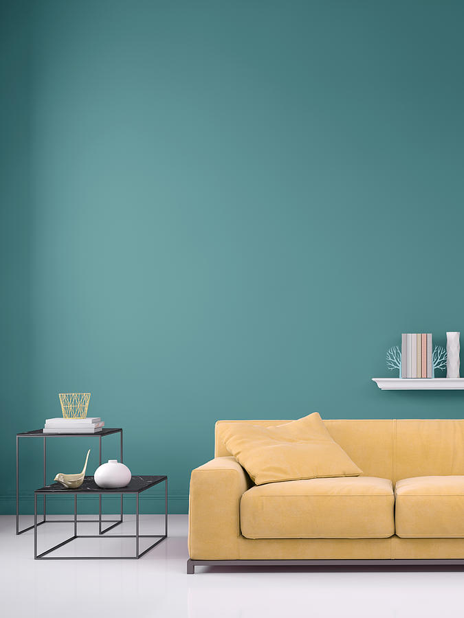 Pastel colored sofa with blank wall template #1 Photograph by ExperienceInteriors