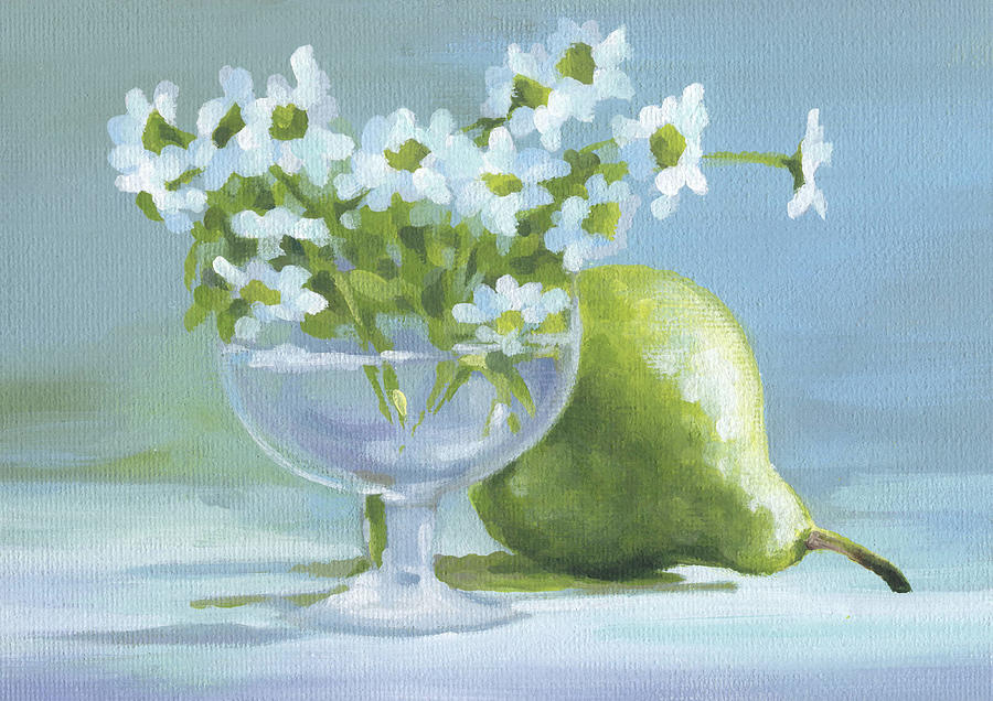 Pear and Daisies #2 Painting by Natasha Denger